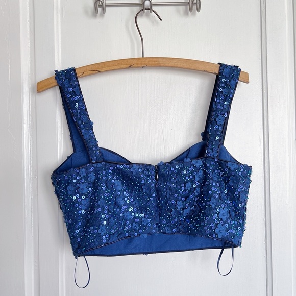Dress The Population • beaded crop top midnight blue floral applique bustier - Picture 4 of 4